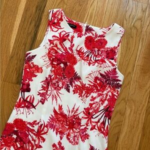 MARIO SERRANI Women's Sheath Dress Red Abstract Floral Print Sleeveless Size 4